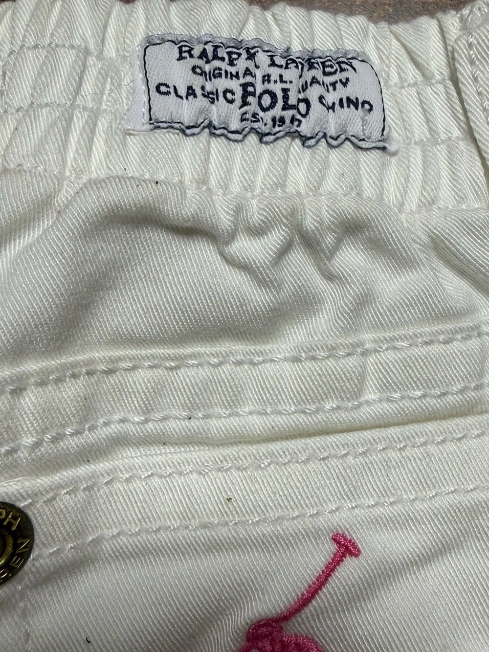 Ralph Lauren White Pink Pony Embroidered Polo Shorts Capris Baby Girls 3 Months